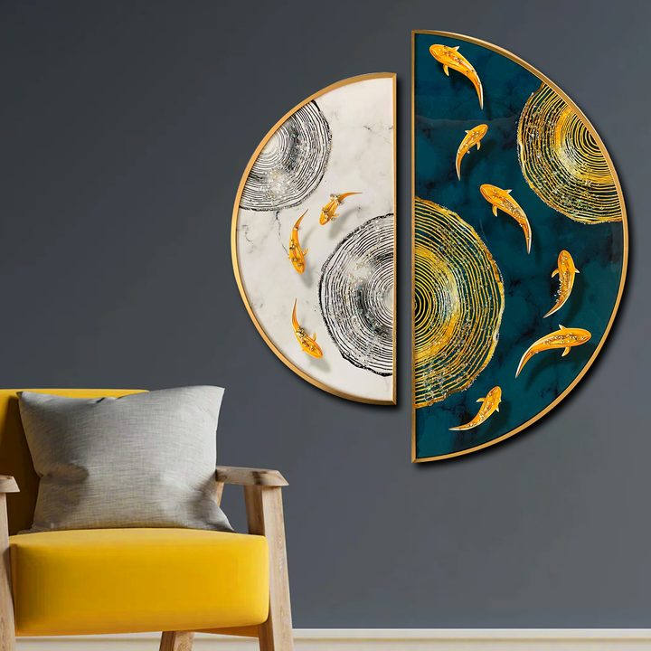 Enchanted Waters A Golden Odyssey Crystal Glass Framed Wall Paintings