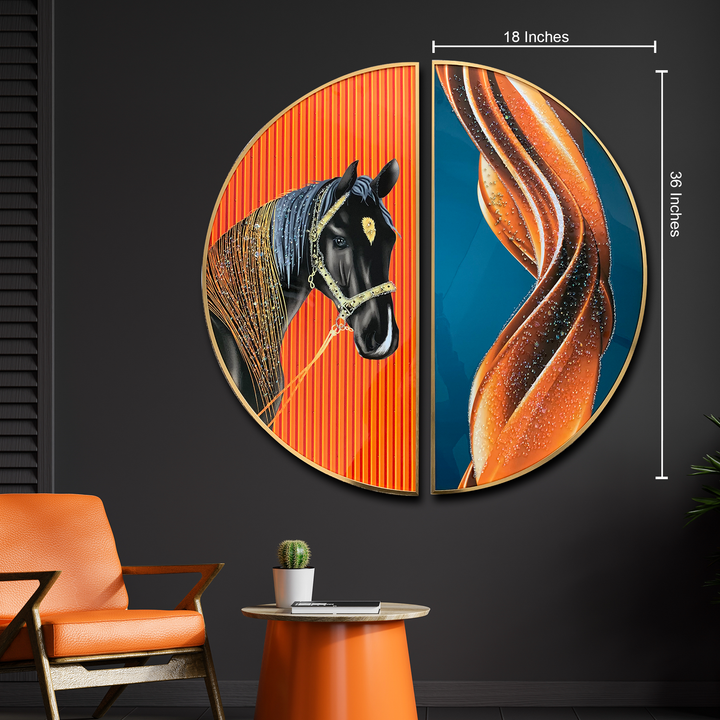 Stallion Symphony Crystal Glass Decorative Wall Paintings for Living Room