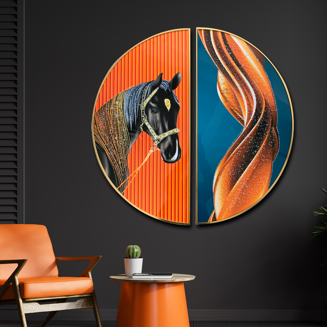 Stallion Symphony Crystal Glass Decorative Wall Paintings for Living Room