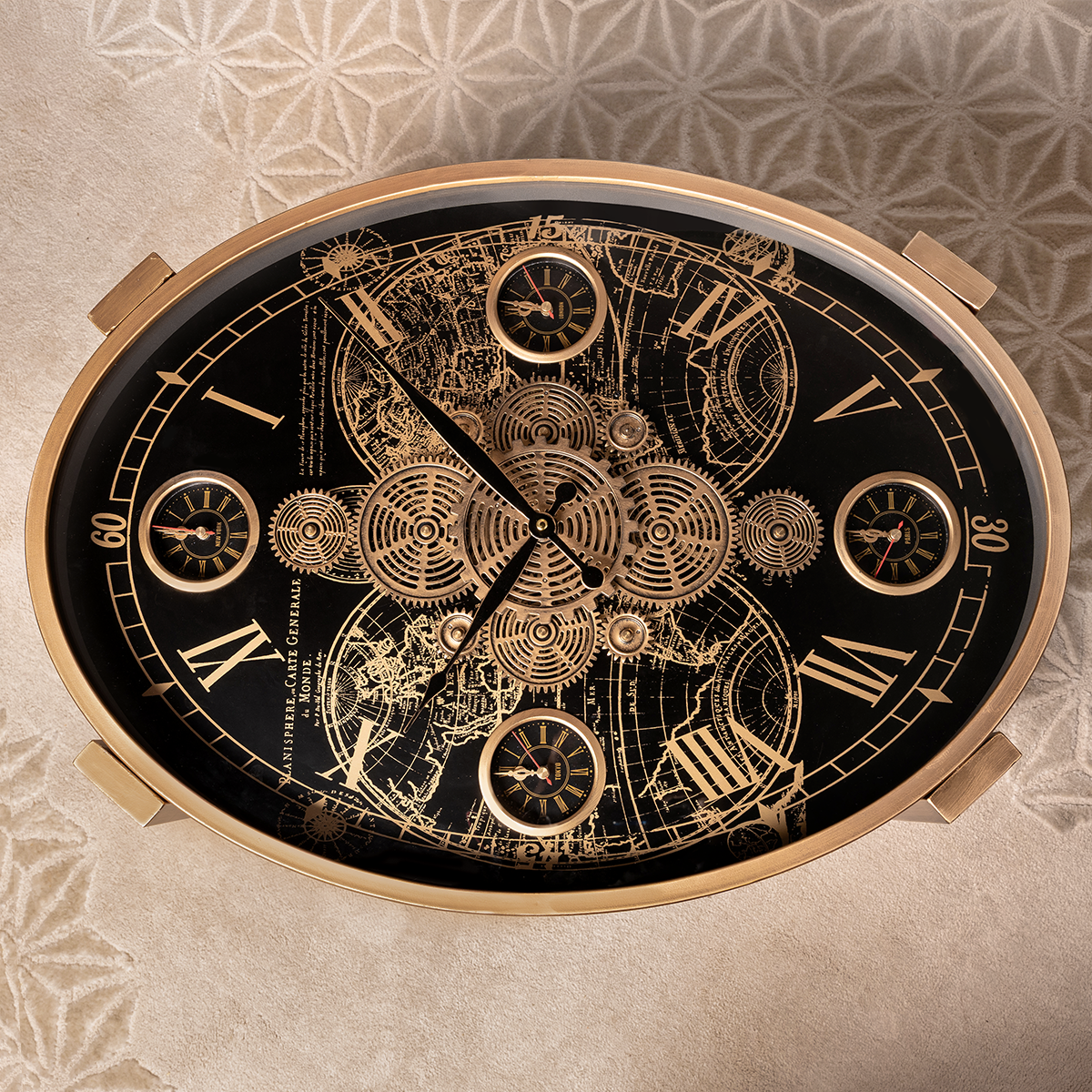 Art of Hours Tea Table Clock With Moving Gear Mechanism (Steel Body)