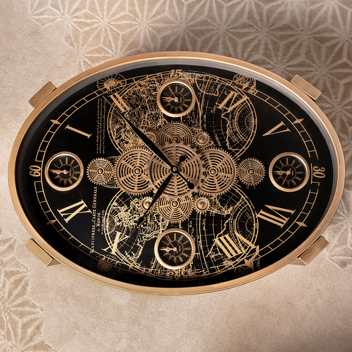 Art of Hours Tea Table Clock With Moving Gear Mechanism (Steel Body)