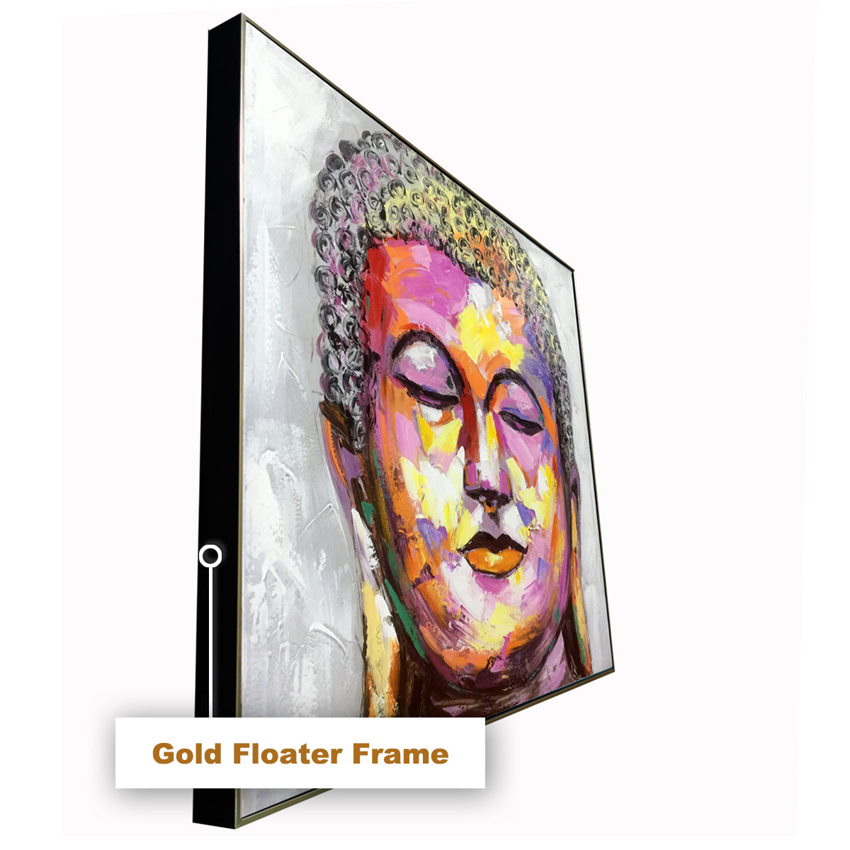 Buddha in Paradise 100% Hand Painted Wall Painting (With Outer Floater Frame) (40 x 40 Inches)
