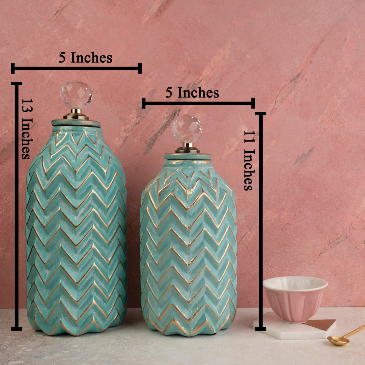 Charismatic Chevron Ceramic Decorative Vase And Showpiece - Set of 2