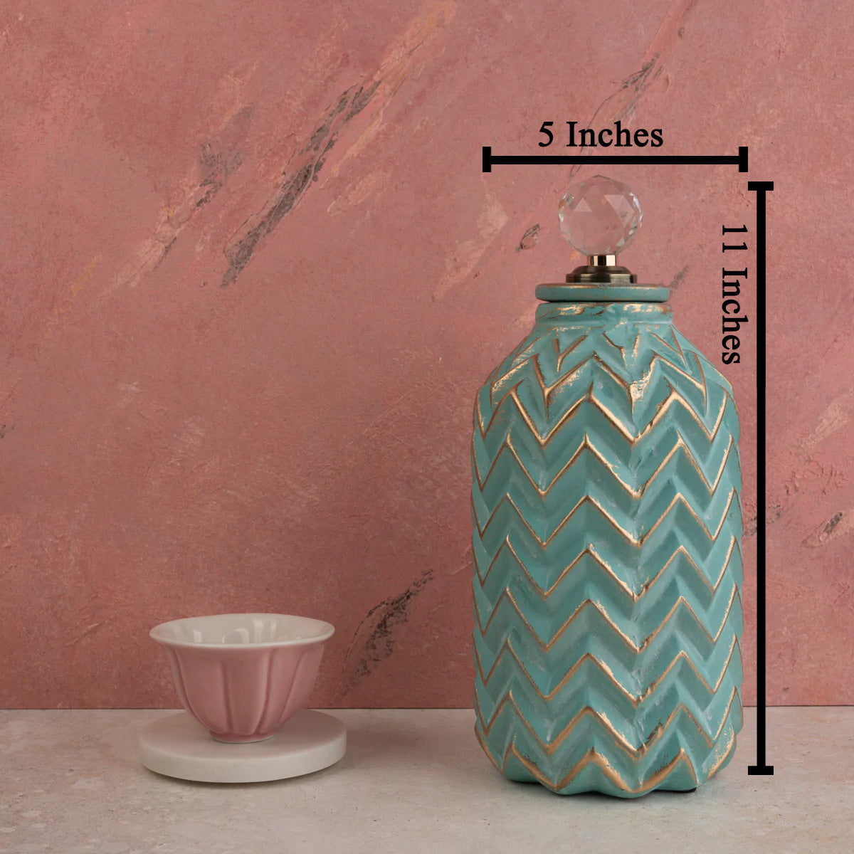 Charismatic Chevron Ceramic Decorative Vase And Showpiece Set - Medium