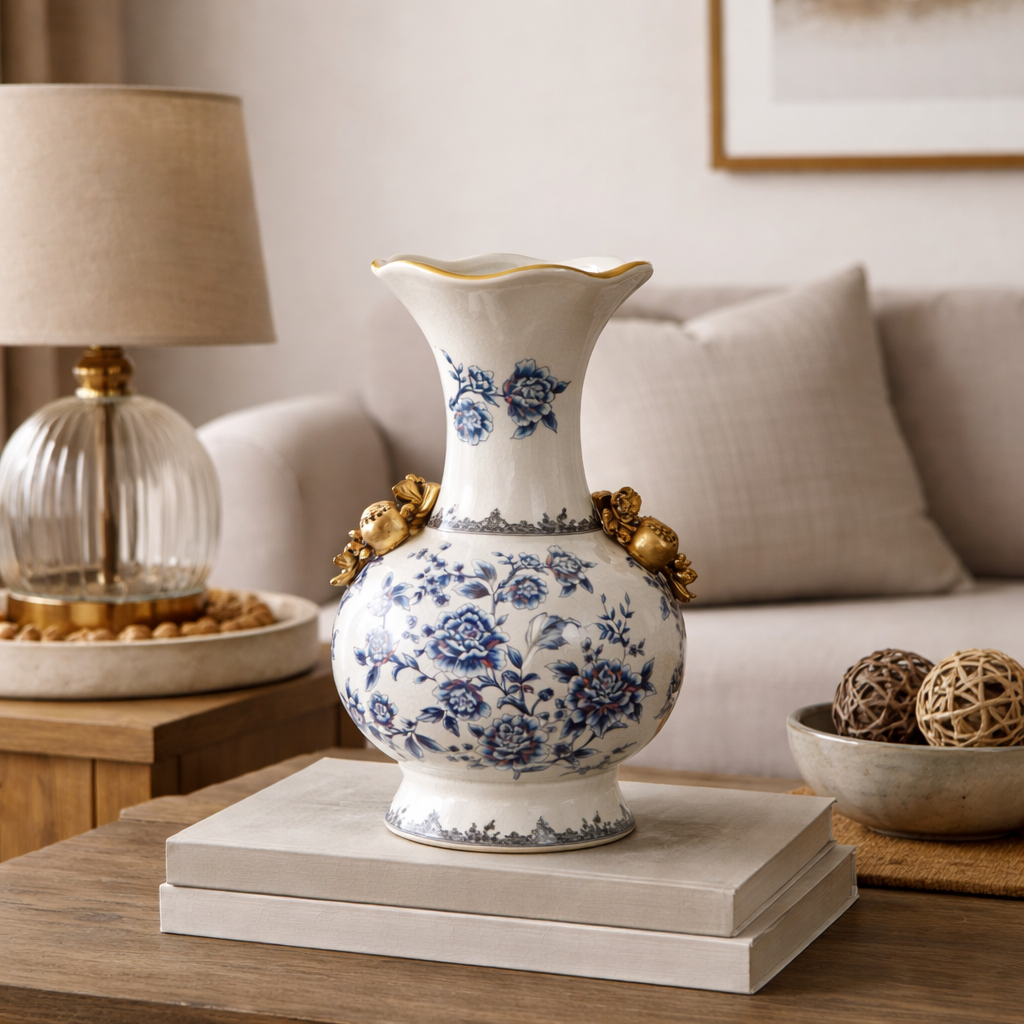 Classic Blue Garden Elegance Decorative Vase & Showpiece - Blue