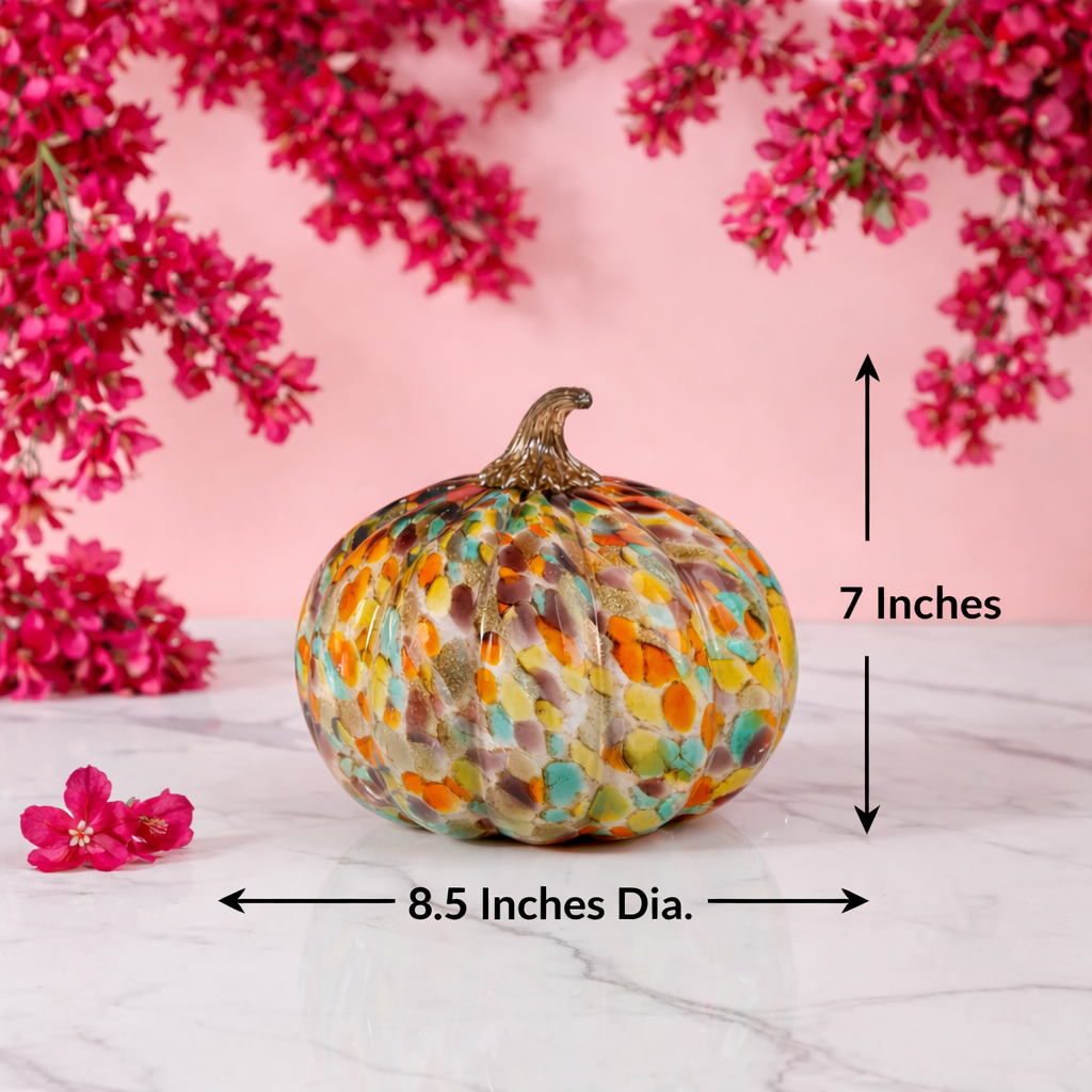 Harvest Glow Handblown Glass Pumpkin Decorative showpiece - Small