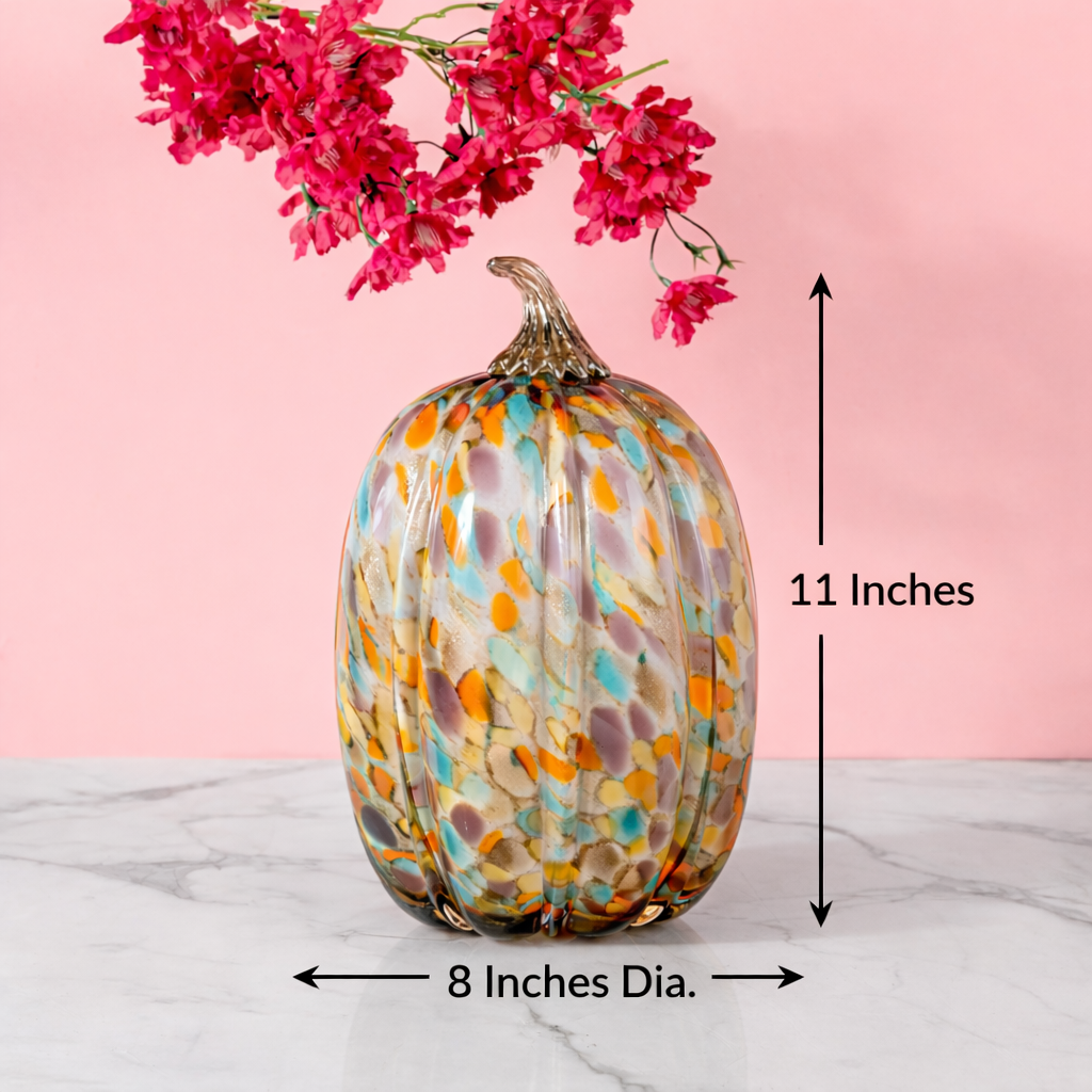 Harvest Glow Handblown Glass Pumpkin Decorative showpiece - Big