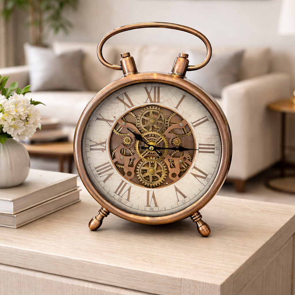 Antique Motion uxury Designer Table Clock With Moving Gear Mechanism Buy Table Clock Online (Steel Body)