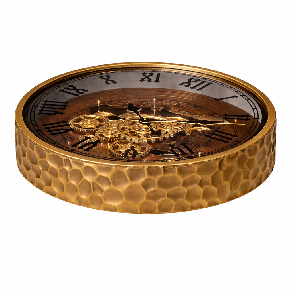 Golden Hour Luxury Designer Watches Wall Clock For Living Room With Moving Gear Mechanism Buy Wall Clock Online - Medium (Steel Body)