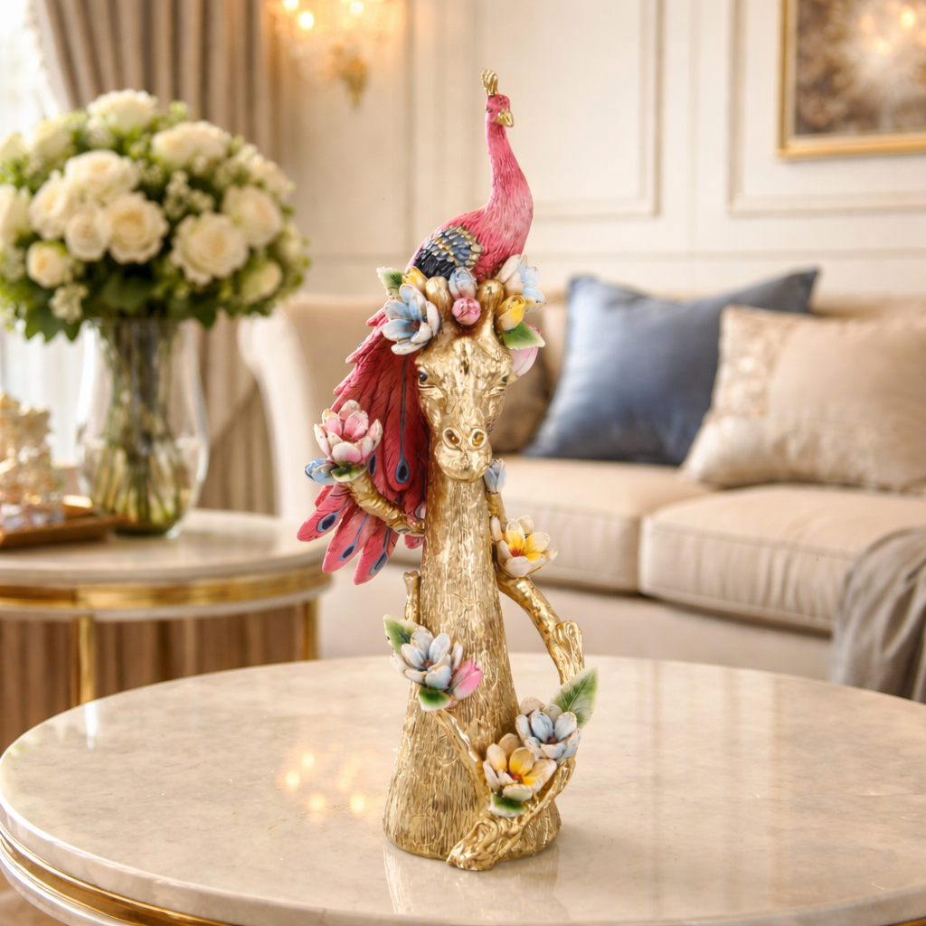 Peacock Crown Giraffe Decorative showpiece & Items for Room Decoration