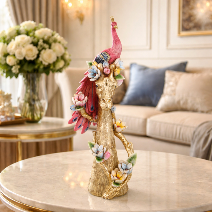 Peacock Crown Giraffe Decorative showpiece & Items for Room Decoration