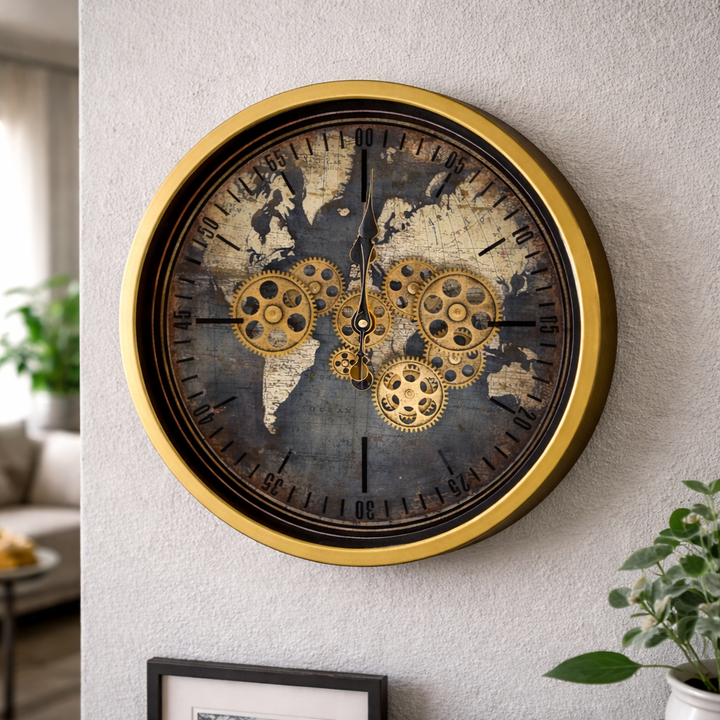Prime Hour Luxury Designer Wall Clock For Living Room With Moving Gear Mechanism Buy Wall Clock Online - Medium (Steel Body)