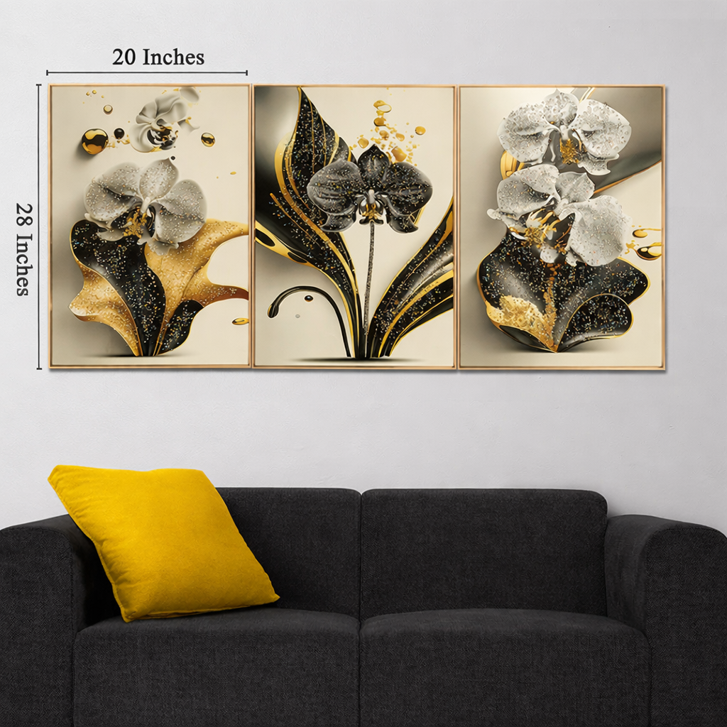 Eclectic Euphoria Crystal Glass Decorative Wall Painting Bedroom & Wall Decoration Items- Set of 3 (N)