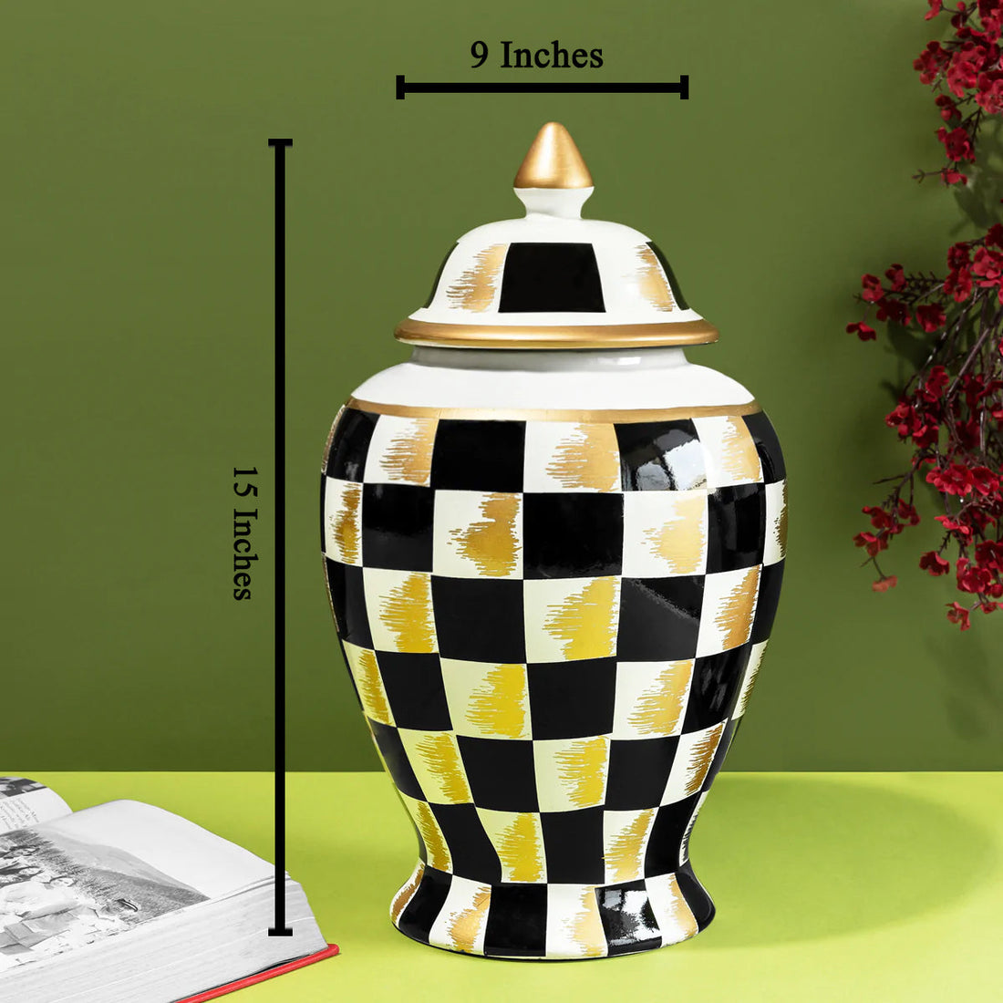 Checkered Radiance Decorative Ceramic Vase And Showpiece - Big
