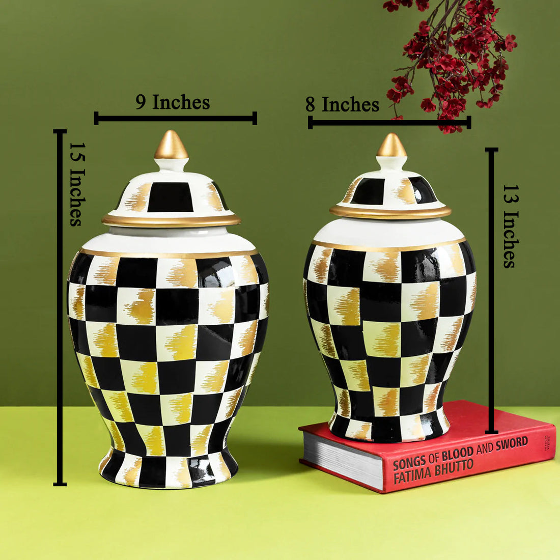 Checkered Radiance  Decorative Ceramic Vase - Pair