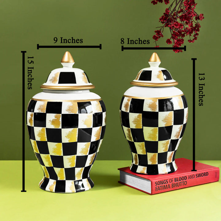 Checkered Radiance  Decorative Ceramic Vase - Pair