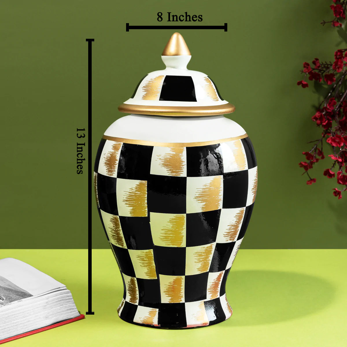 Checkered Radiance  Decorative Ceramic Vase And Showpiece - Medium