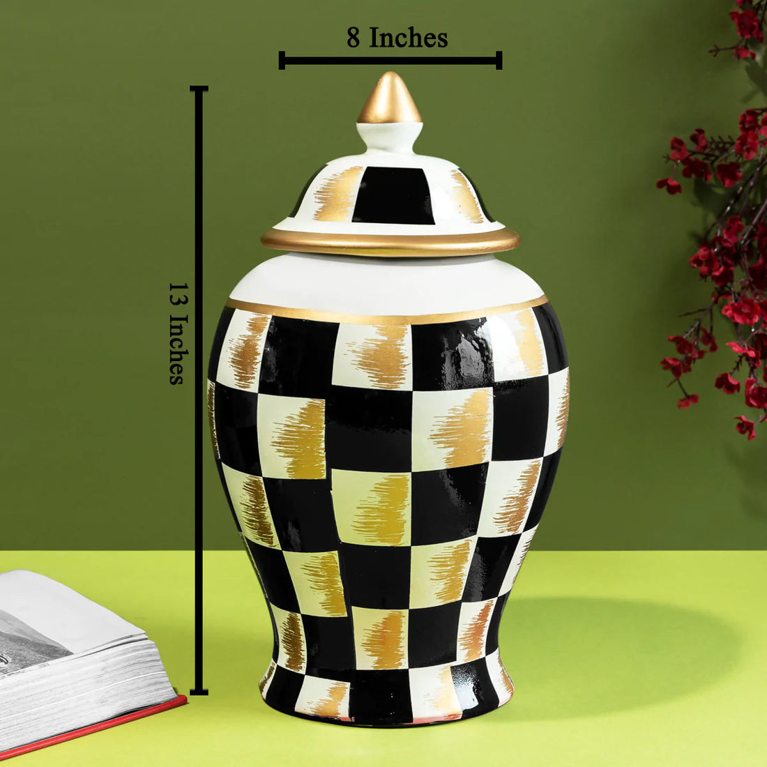 Checkered Radiance  Decorative Ceramic Vase And Showpiece - Medium