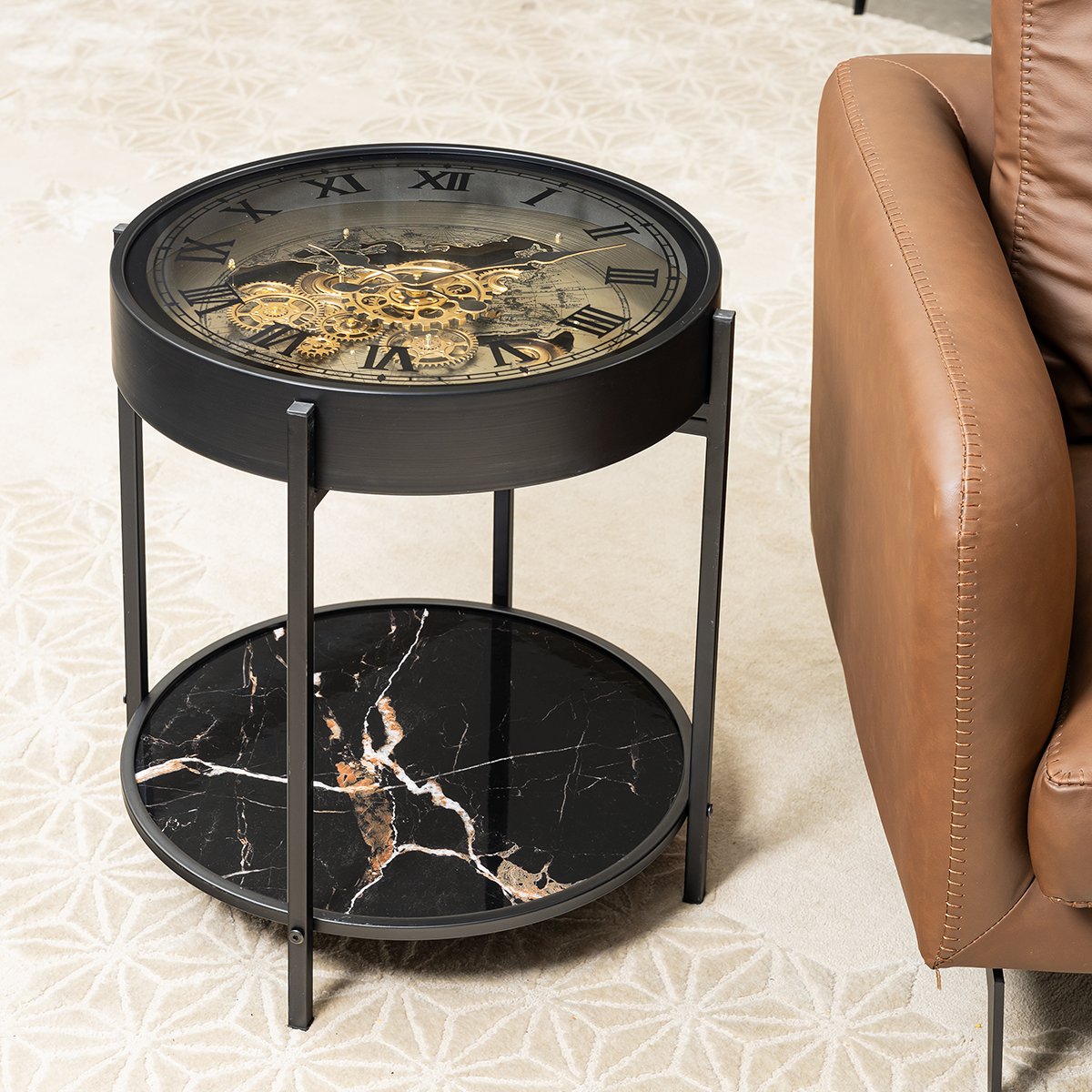 Phantom Dial Tea Table Clock With Moving Gear Mechanism (Steel Body)