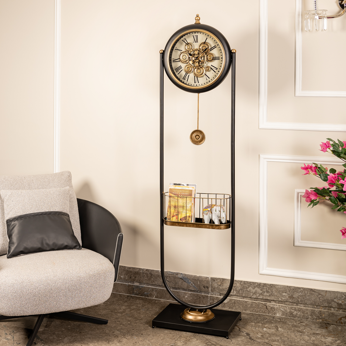 Arcadia Luxury Designer Pendulum Clock With Moving Gear/Pendulum Mechanism Buy Floor Clock Online (Steel Body)