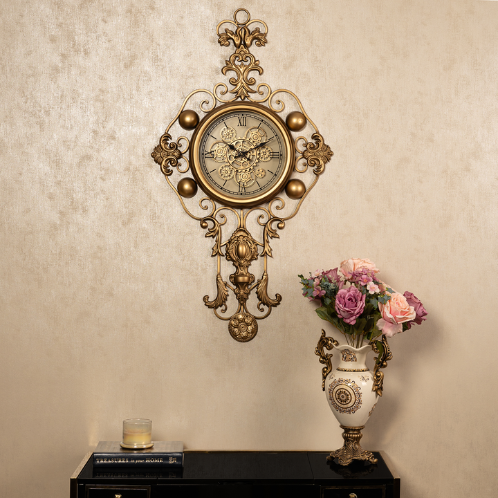 Grand Florentine Luxury Designer Wall Clock With Moving Gear Mechanism Buy Wall Clock Online (Steel Body)