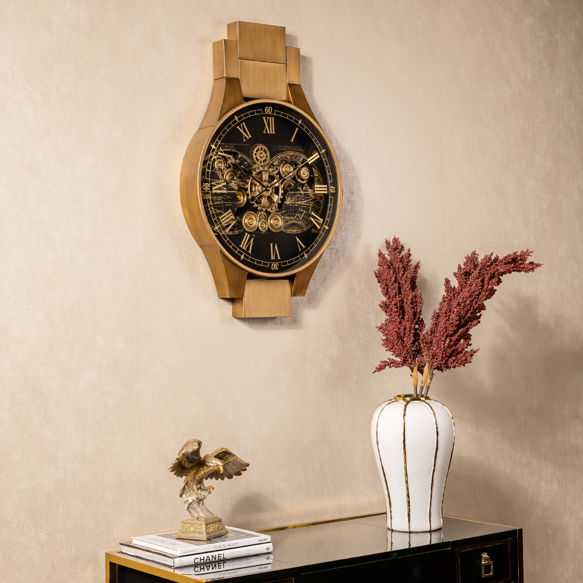 Titan Chronograph Luxury Designer Wall Clock With Moving Gear Mechanism Buy Wall Clock Online (Steel Body)