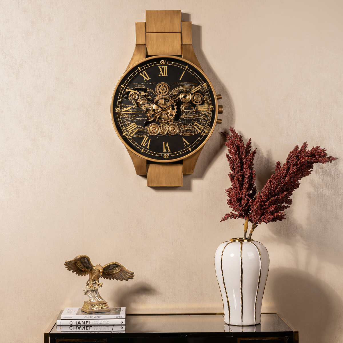 Titan Chronograph Luxury Designer Wall Clock With Moving Gear Mechanism Buy Wall Clock Online (Steel Body)