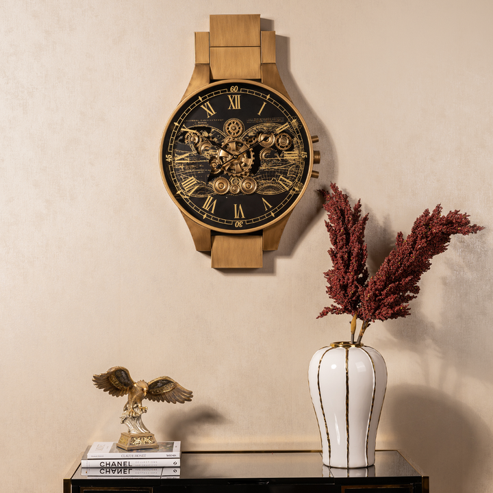 Titan Chronograph Luxury Designer Wall Clock With Moving Gear Mechanism Buy Wall Clock Online (Steel Body)
