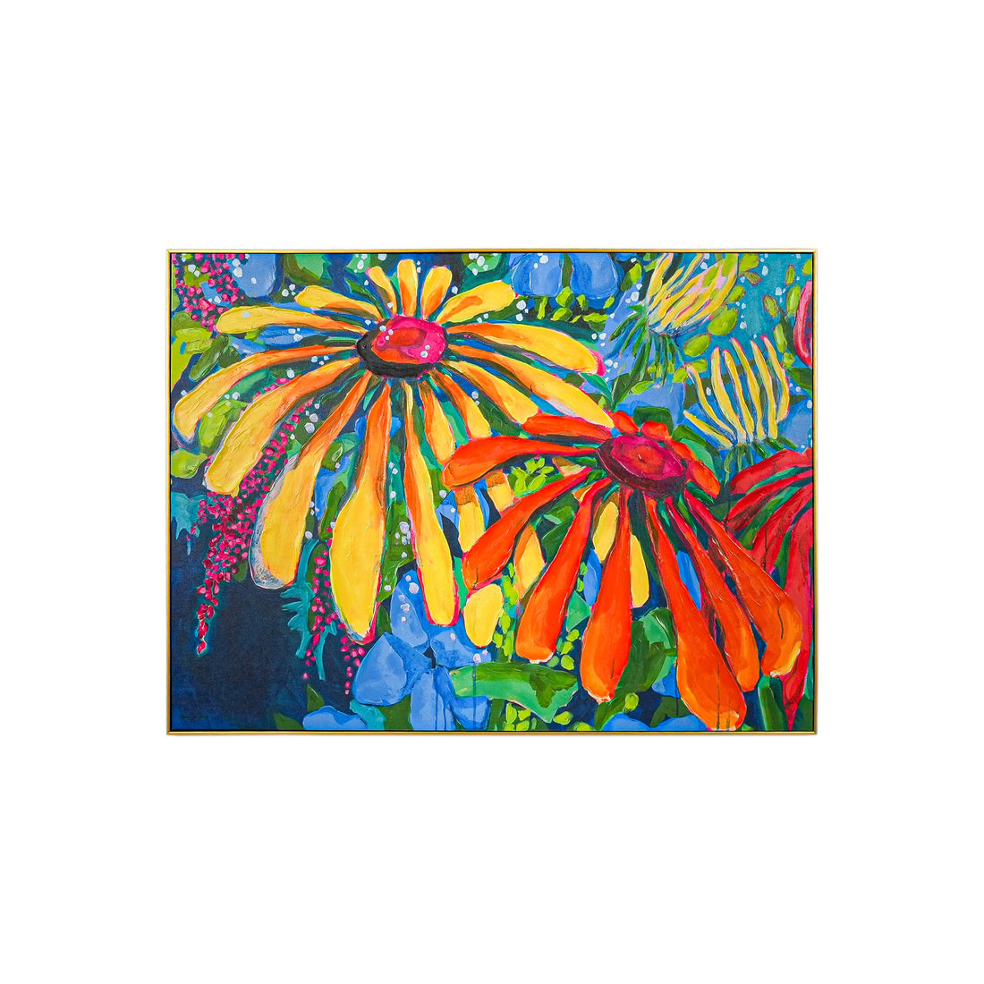 Vibrant Bloom Fiesta by Claire Desjardins 100% Hand Painted Wall Painting (With Outer Floater Frame frame) (35.5 x 47 Inches )