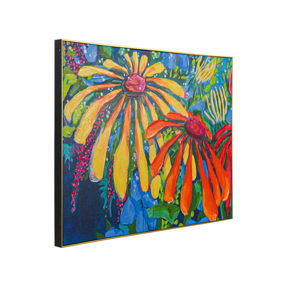 Vibrant Bloom Fiesta by Claire Desjardins 100% Hand Painted Wall Painting (With Outer Floater Frame frame) (35.5 x 47 Inches )