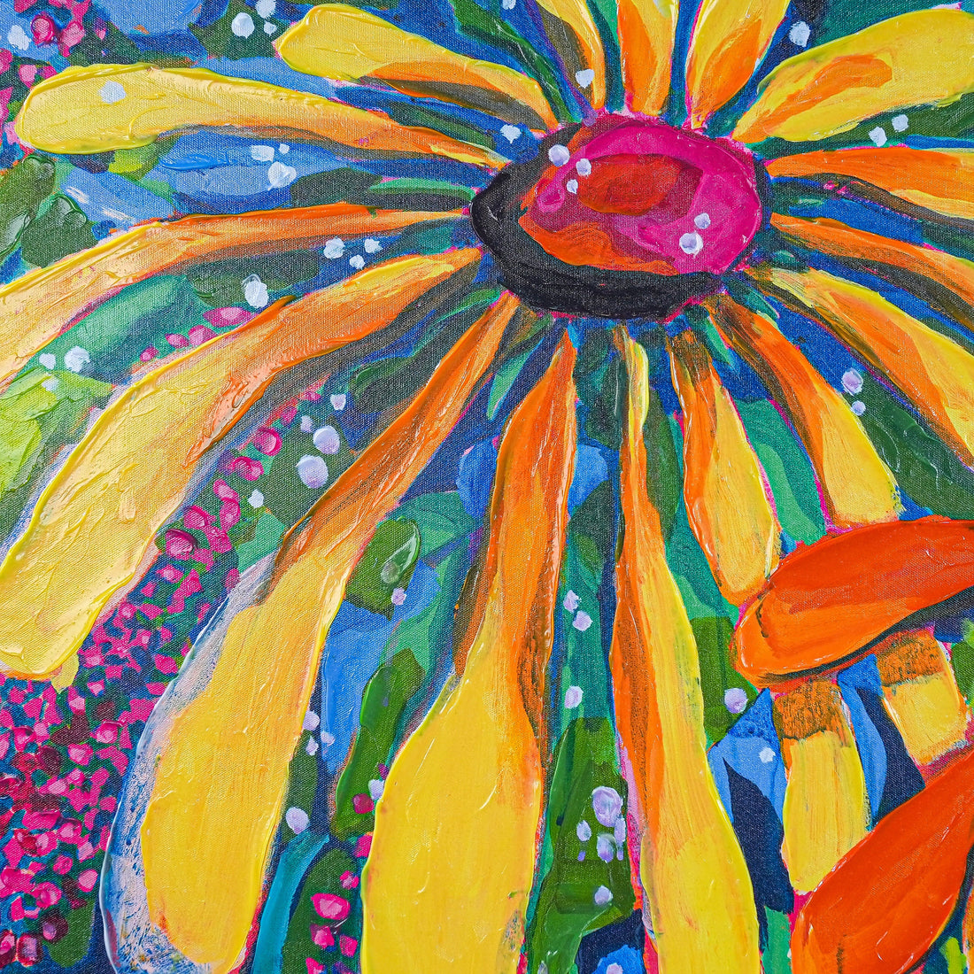 Vibrant Bloom Fiesta by Claire Desjardins 100% Hand Painted Wall Painting (With Outer Floater Frame frame) (35.5 x 47 Inches )