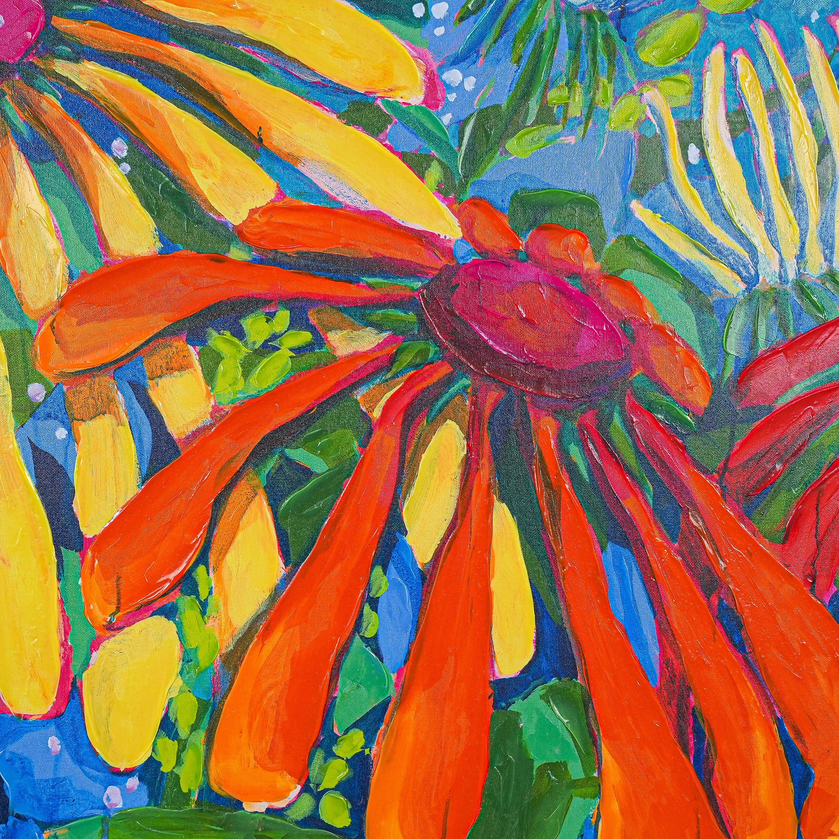 Vibrant Bloom Fiesta by Claire Desjardins 100% Hand Painted Wall Painting (With Outer Floater Frame frame) (35.5 x 47 Inches )