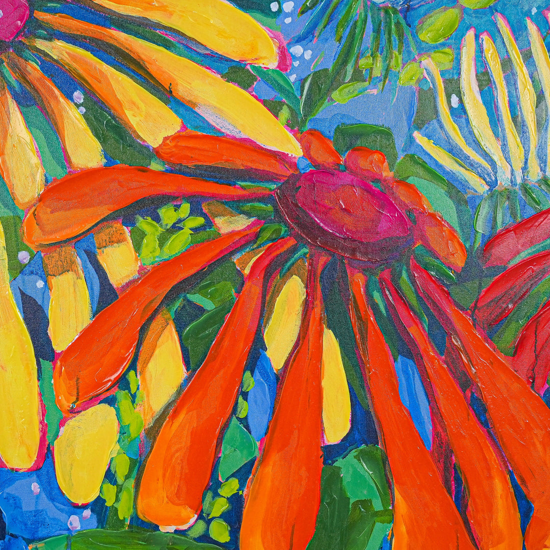 Vibrant Bloom Fiesta by Claire Desjardins 100% Hand Painted Wall Painting (With Outer Floater Frame frame) (35.5 x 47 Inches )