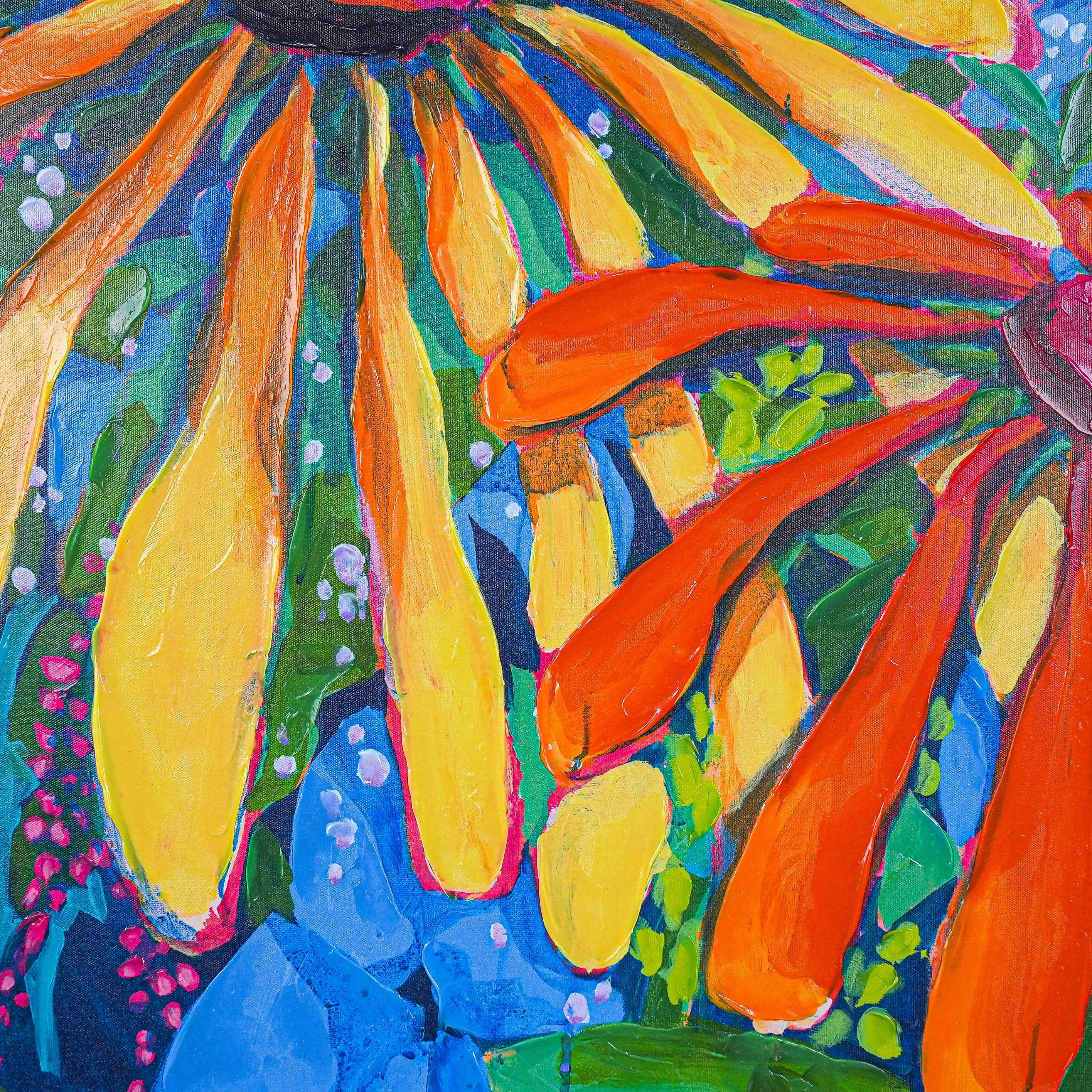 Vibrant Bloom Fiesta by Claire Desjardins 100% Hand Painted Wall Painting (With Outer Floater Frame frame) (35.5 x 47 Inches )