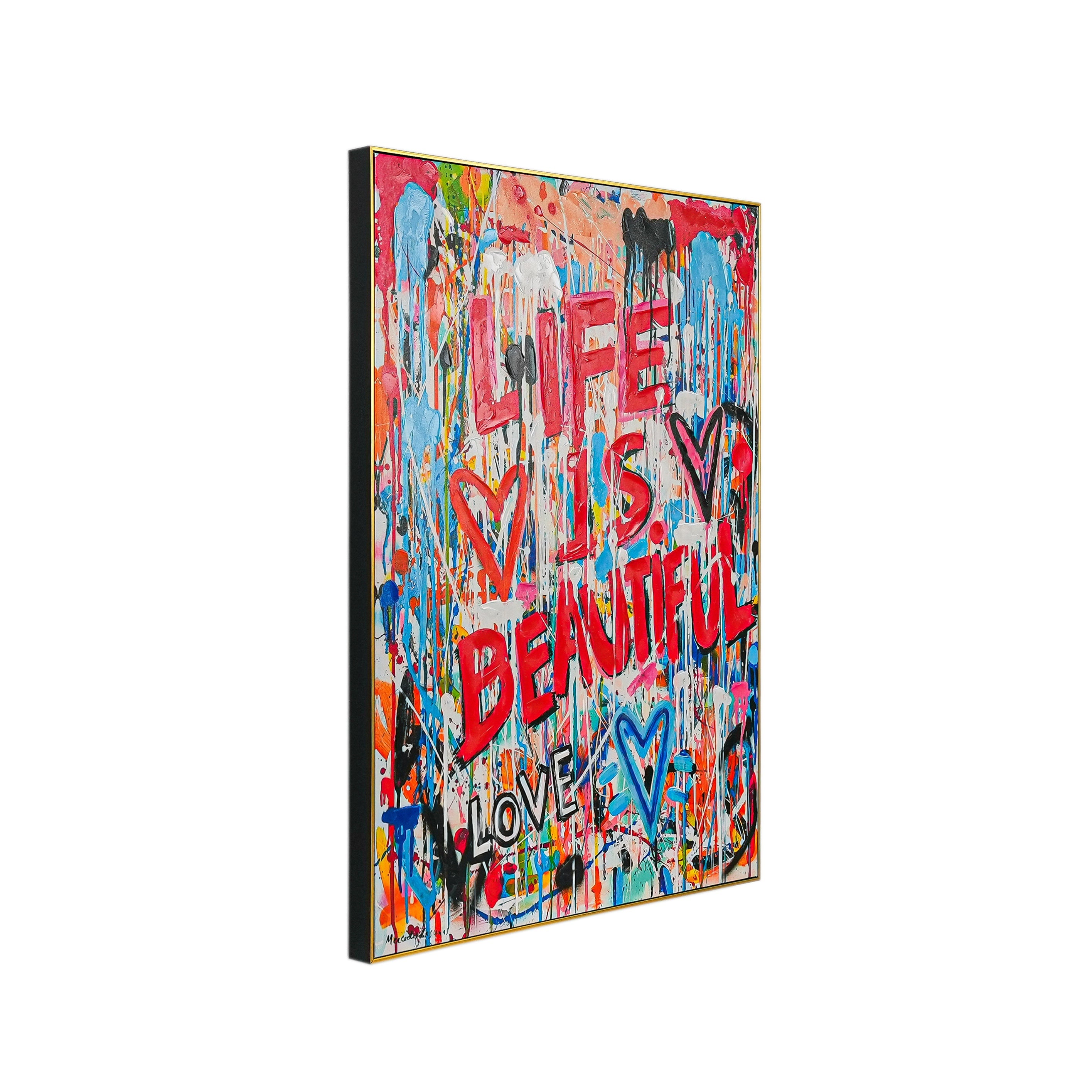 Life Is Beautiful 100% Hand Painted Wall Painting by Mercedes Lagunas (With Outer Floater Frame frame) (35.5 x 47 Inches )