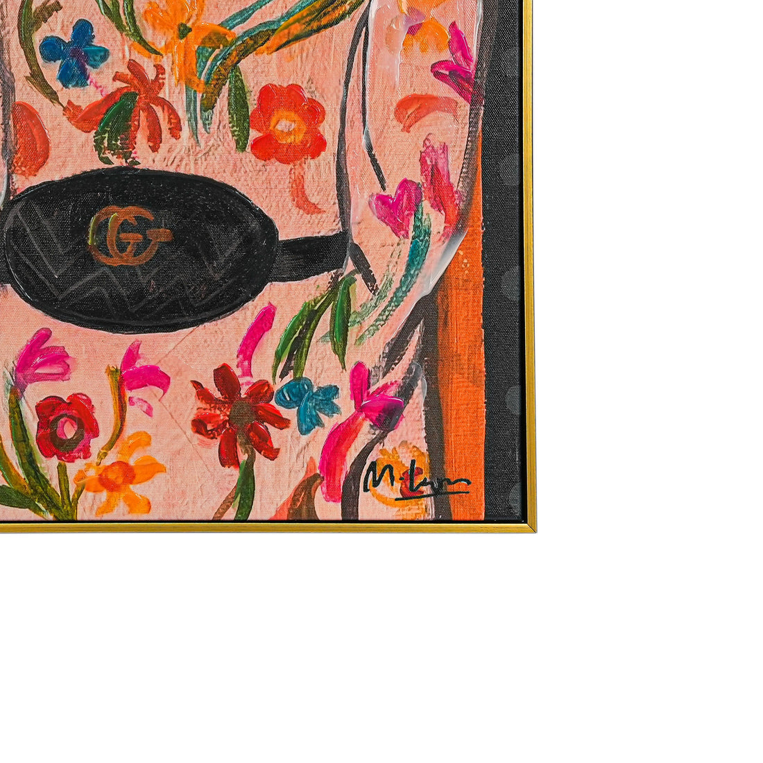 Floral & Feline Fashionistas by Mercedes Lagunas 100% Hand Painted Wall Painting (With Outer Floater Frame frame) ( 39 x 39 Inches )