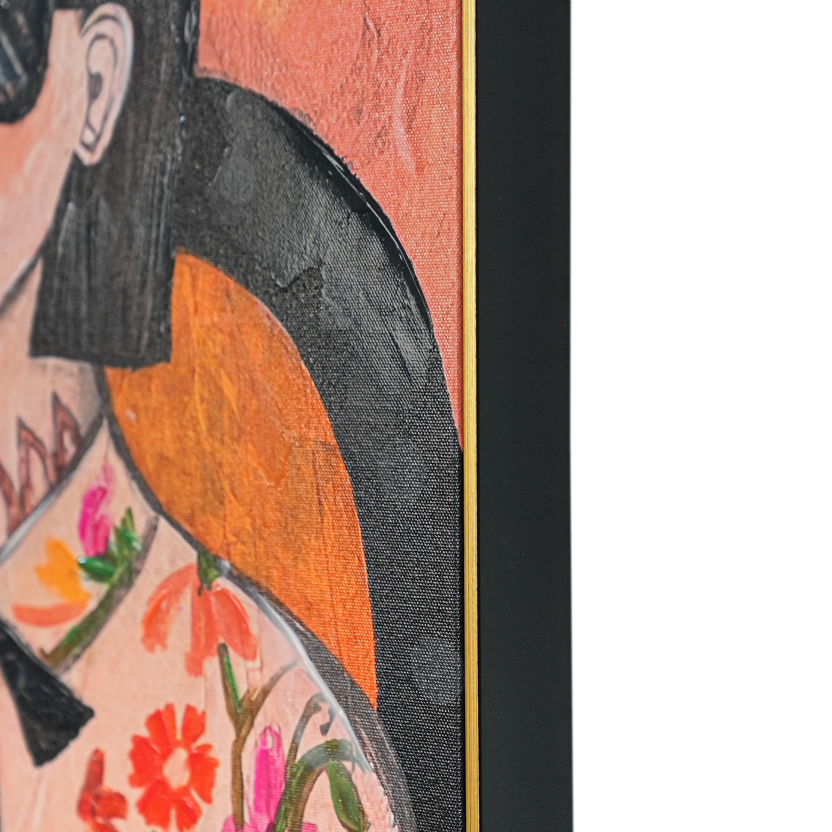 Floral & Feline Fashionistas by Mercedes Lagunas 100% Hand Painted Wall Painting (With Outer Floater Frame frame) ( 39 x 39 Inches )