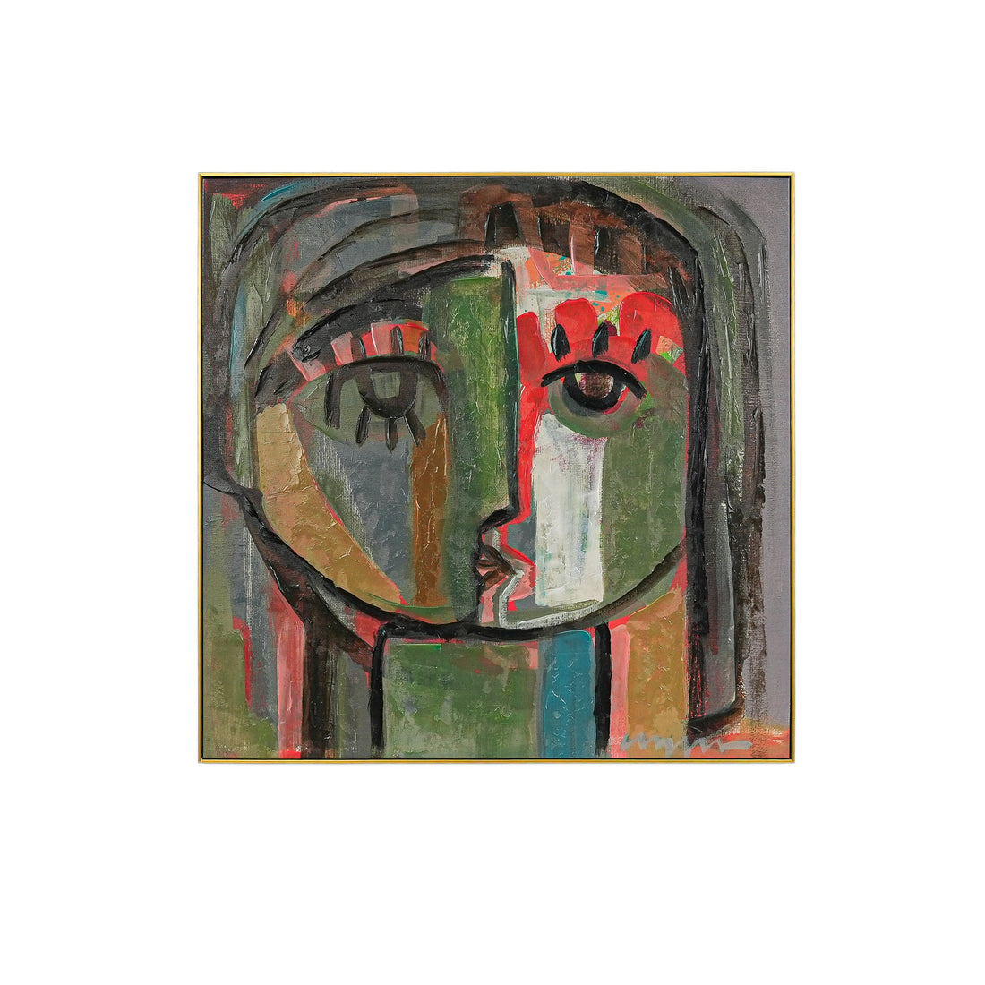 Fragmented Hue: An Abstract Portrait of Emotion by Craig Greene 100% Hand Wall Painting For Home  (With Outer Floater Frame frame) ( 39 x 39 Inches )