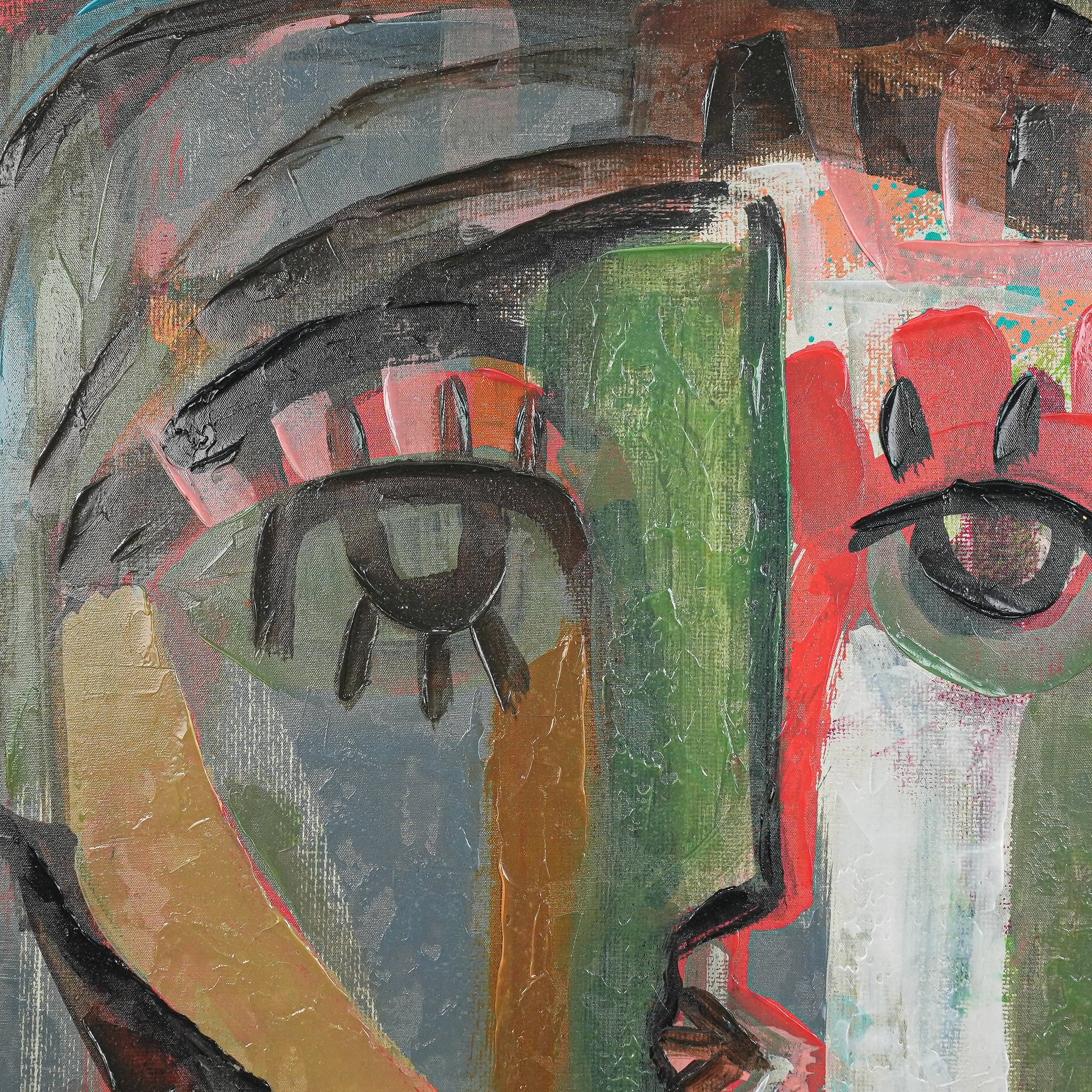 Fragmented Hue: An Abstract Portrait of Emotion by Craig Greene 100% Hand Wall Painting For Home  (With Outer Floater Frame frame) ( 39 x 39 Inches )