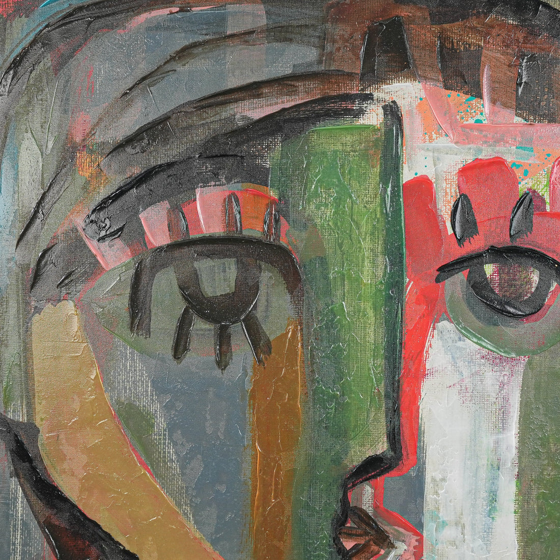 Fragmented Hue: An Abstract Portrait of Emotion by Craig Greene 100% Hand Wall Painting For Home  (With Outer Floater Frame frame) ( 39 x 39 Inches )