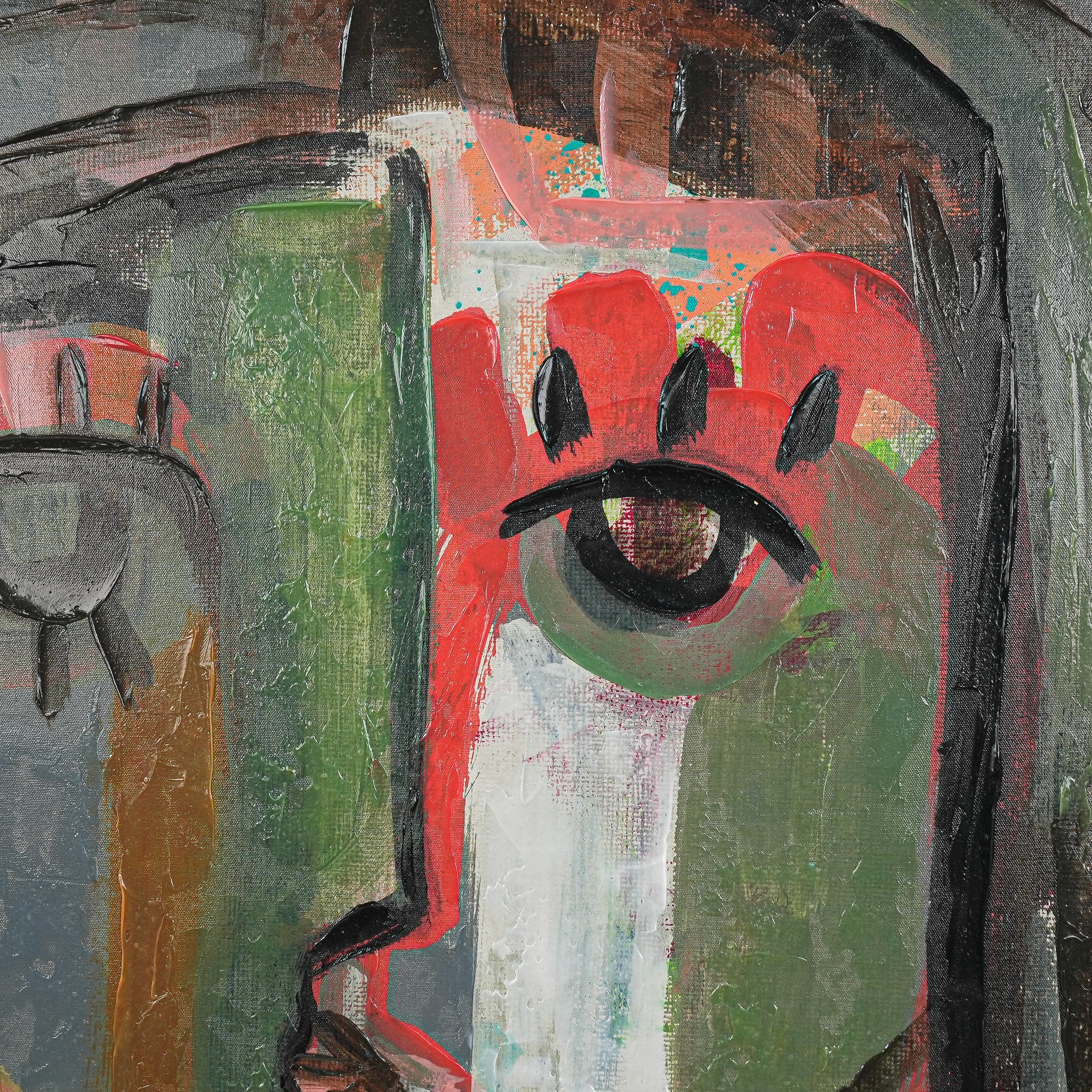 Fragmented Hue: An Abstract Portrait of Emotion by Craig Greene 100% Hand Wall Painting For Home  (With Outer Floater Frame frame) ( 39 x 39 Inches )