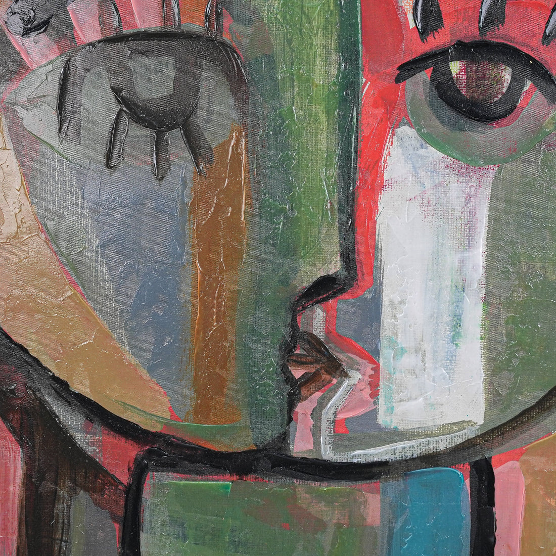 Fragmented Hue: An Abstract Portrait of Emotion by Craig Greene 100% Hand Wall Painting For Home  (With Outer Floater Frame frame) ( 39 x 39 Inches )