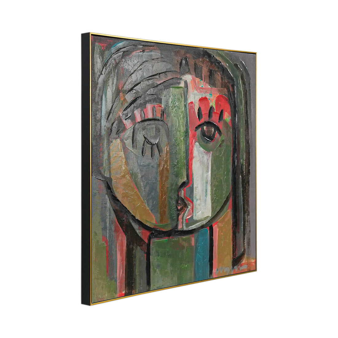Fragmented Hue: An Abstract Portrait of Emotion by Craig Greene 100% Hand Wall Painting For Home  (With Outer Floater Frame frame) ( 39 x 39 Inches )