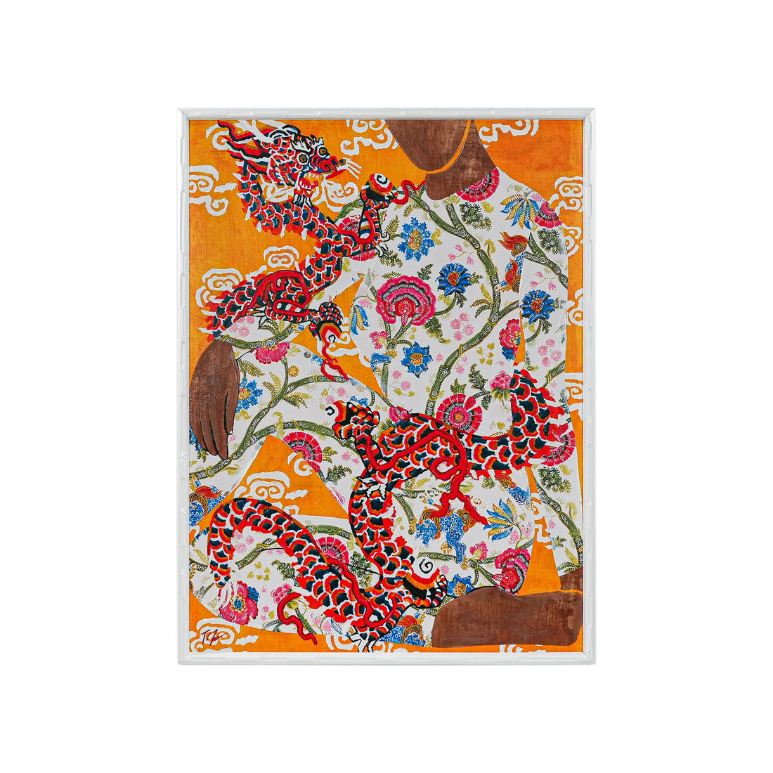 Dragon's Embrace by Tito 100% Hand Wall Painting For Home  (With Outer Floater Frame frame) (35.5 x 47 Inches )