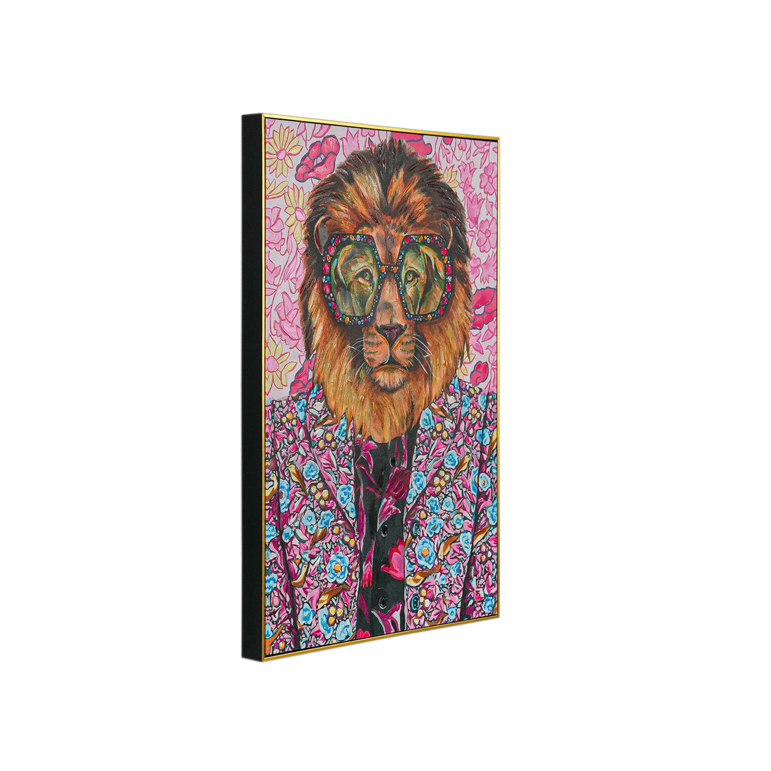 Glamorous Grove: The Dapper Lion by Heather Perry 100% Hand Wall Painting For Home (With Outer Floater Frame frame) ( 35.5 x 23.5 Inches )