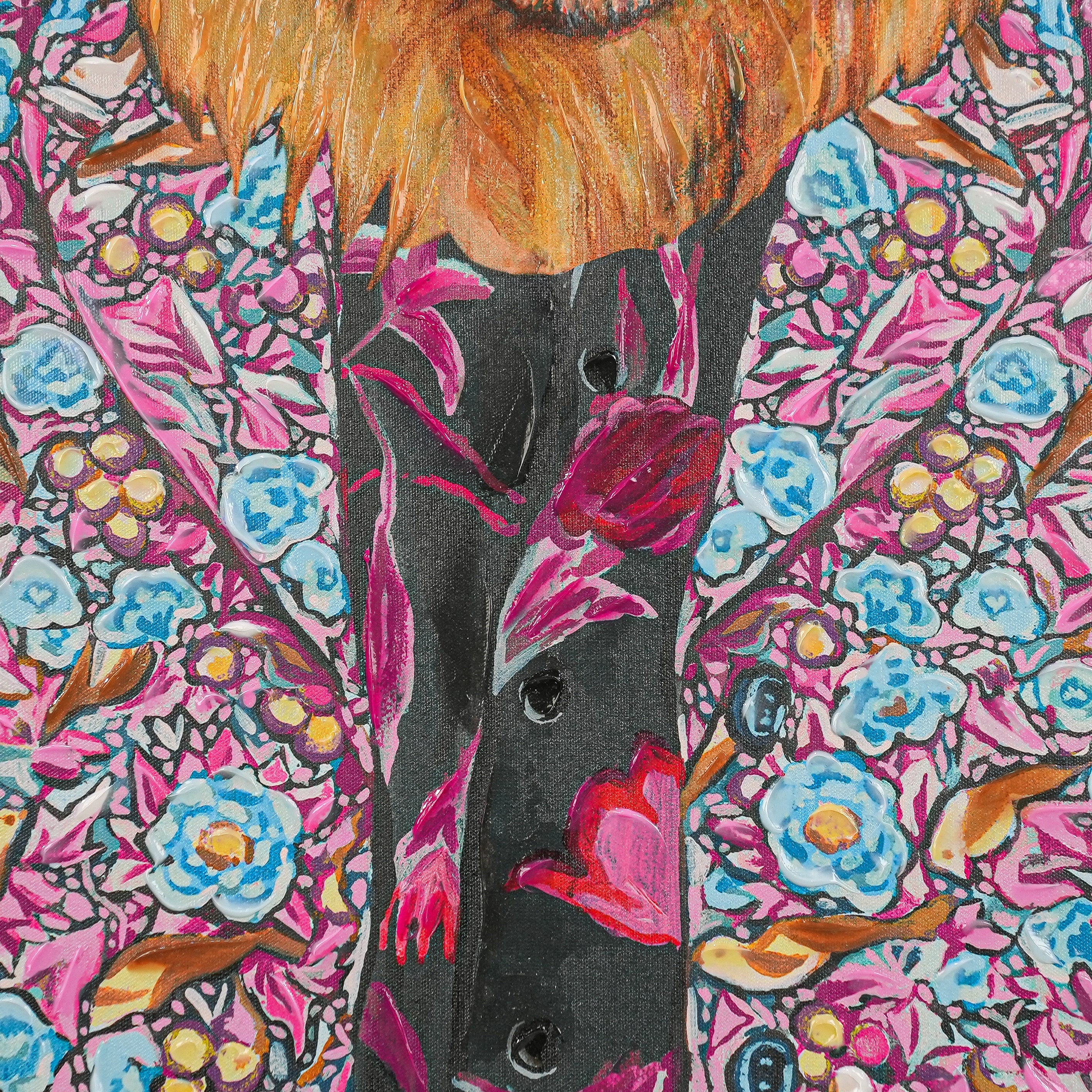 Glamorous Grove: The Dapper Lion by Heather Perry 100% Hand Wall Painting For Home (With Outer Floater Frame frame) ( 35.5 x 23.5 Inches )