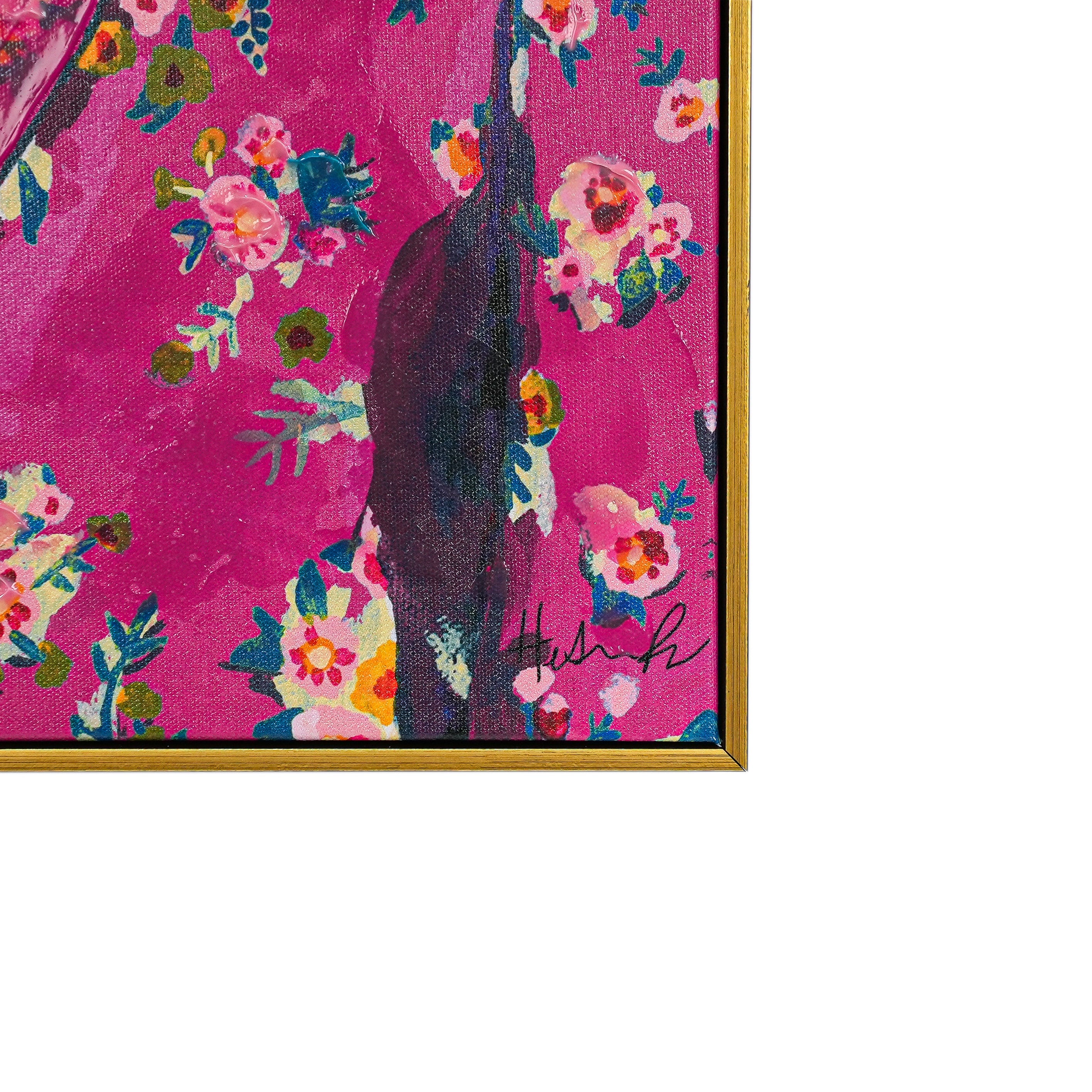 Tiger in Retro Bloom by Heather Perry 100% Hand Painted Wall Painting (With Outer Floater Frame frame) ( 35.5 x 23.5 Inches )