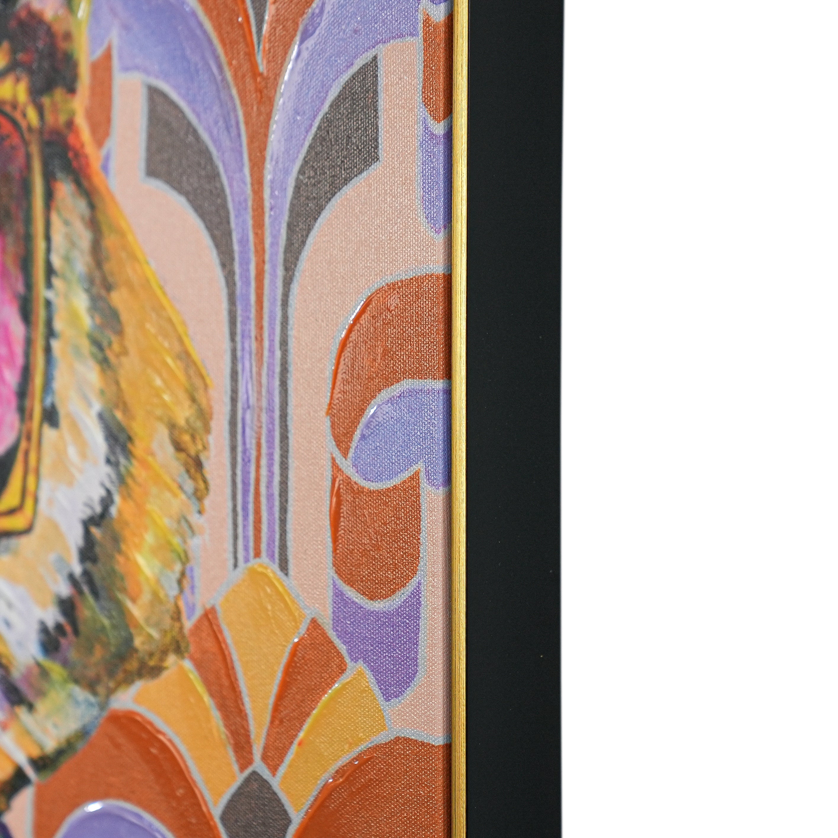 Tiger in Retro Bloom by Heather Perry 100% Hand Painted Wall Painting (With Outer Floater Frame frame) ( 35.5 x 23.5 Inches )