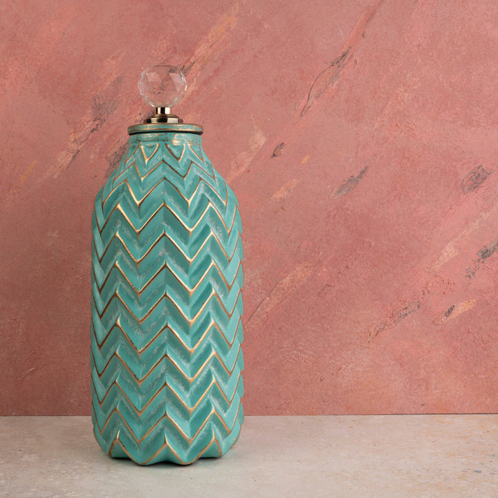 Charismatic Chevron Ceramic Decorative Vase And Showpiece Set - Big