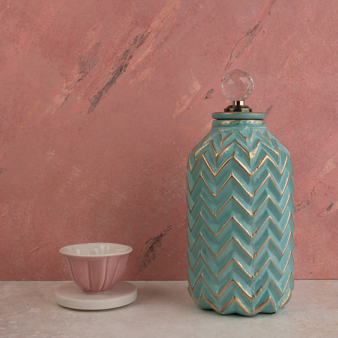 Charismatic Chevron Ceramic Decorative Vase And Showpiece Set - Medium